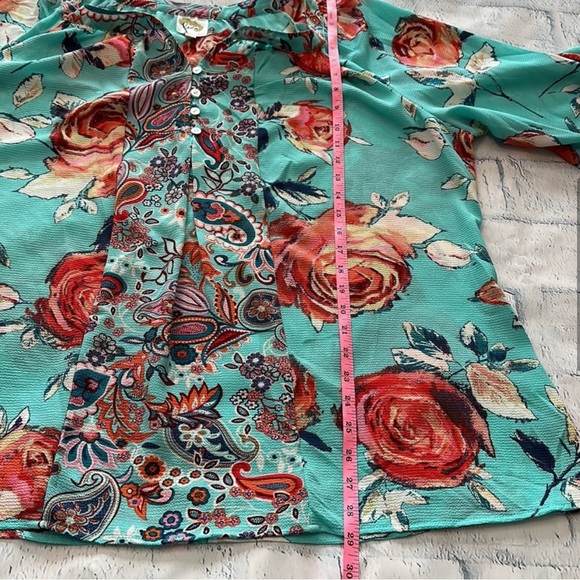Anthropologie Fig & Flower Turquoise Floral Blouse - Picture 6 of 9